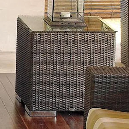 Square Synthentic Woven Wicker with an Aluminum Frame Outdoor Side Table with Glass Tabletop & Decorative Metal Feet